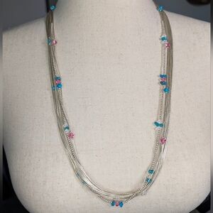 Sterling Silver 925 Shube Turquoise Multi Strand Liquid 30" Necklace